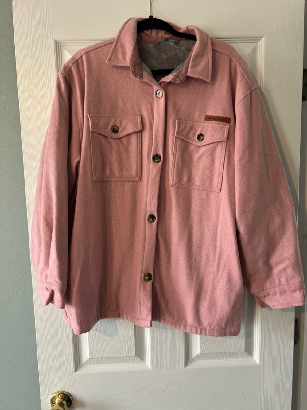 Simply Southern Pink Fleece-Lined Button-Up Jacket